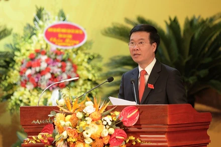 Đồng chí Võ Văn Thưởng, Ủy viên Bộ Chính trị, Bí thư T.Ư Đảng, Trưởng Ban Tuyên giáo T.Ư phát biểu chỉ đạo Đại hội.