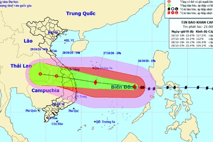 Vị trí và hướng di chuyển của bão số 9. (Nguồn: nchmf.gov.vn)