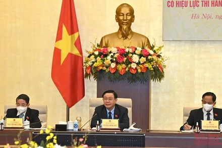 Chủ tịch Quốc hội Vương Đình Huệ tại buổi làm việc. (Ảnh: Duy Linh)