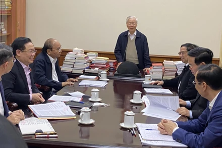 Chiều 10/3, tại Trụ sở Trung ương Đảng, Tổng Bí thư Nguyễn Phú Trọng chủ trì cuộc họp các lãnh đạo chủ chốt và Thường trực Ban Bí thư. 