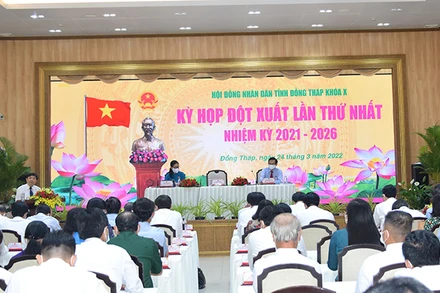 Đại biểu HĐND tỉnh Đồng Tháp biểu quyết thông qua Nghị quyết.