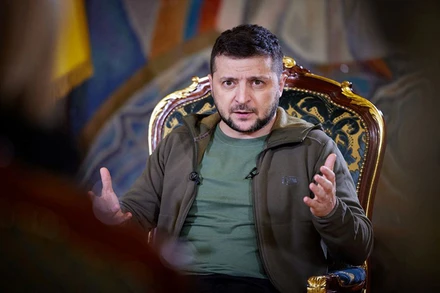 Tổng thống Ukraine Volodymyr Zelensky trong một cuộc phỏng vấn ngày 21/3. (Ảnh: Văn phòng Tổng thống Ukraine)