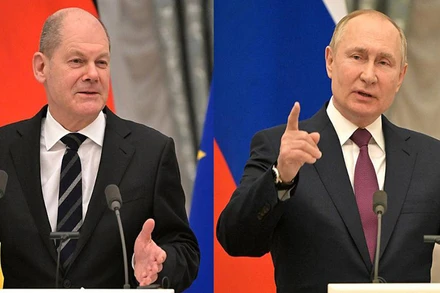 Thủ tướng Đức Olaf Scholz (trái) và Tổng thống Nga Vladimir Putin. (Ảnh tư liệu của Điện Kremlin)