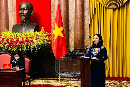 Phó Chủ tịch nước Võ Thị Ánh Xuân phát biểu tại buổi gặp mặt.