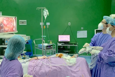 Các bác sĩ Bệnh viện Đà Nẵng triển khai thành công phẫu thuật nội soi cắt bướu giáp nhân qua tiền đình miệng.