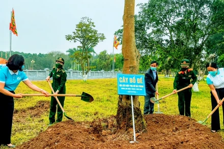 Các cấp hội phụ nữ Hải Phòng tham gia trồng cây tại Khu di tích Trạng Trình Nguyễn Bỉnh Khiêm.