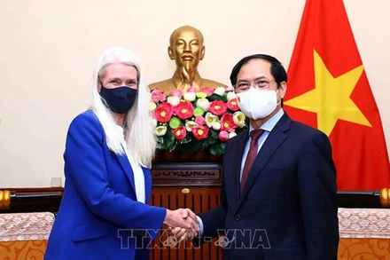 Bộ trưởng Ngoại giao Bùi Thanh Sơn tiếp xã giao Quốc Vụ khanh phụ trách châu Á-Thái Bình Dương Amanda Milling. Ảnh: TTXVN