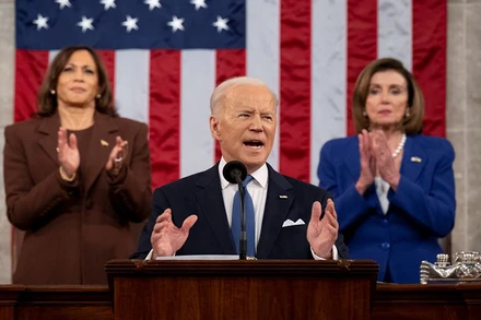 Tổng thống Biden đọc Thông điệp Liên bang tại Đồi Capitol, ngày 1/3. (Ảnh: Reuters)