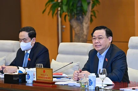 Chủ tịch Quốc hội Vương Đình Huệ phát biểu ý kiến tại phiên họp. (Ảnh: DUY LINH)