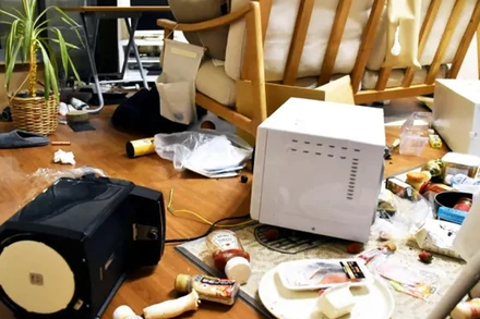 Trận động đất xảy ra vào 23 giờ 36 phút (theo giờ Nhật Bản) ngày 16/3. (Nguồn: AP/TTXVN)