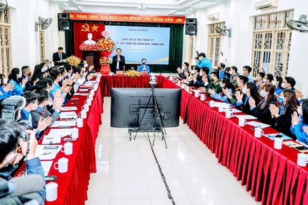 Quang cảnh cuộc đối thoại giữa Bí thư Thành ủy Hải Phòng với đoàn viên, thanh niên thành phố Cảng.