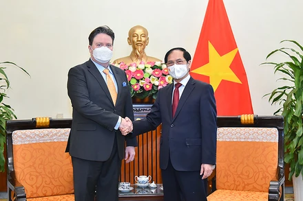 Bộ trưởng Ngoại giao Bùi Thanh Sơn và Đại sứ Hoa Kỳ tại Việt Nam Marc Knapper tại buổi tiếp. (Ảnh: Bộ Ngoại giao) 