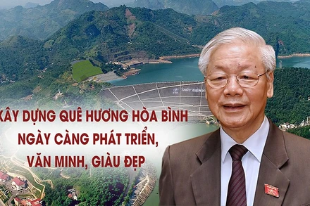 Tổng Bí thư Nguyễn Phú Trọng phát biểu chỉ đạo tại buổi làm việc với Ban Thường vụ và lãnh đạo tỉnh Hòa Bình. (Ảnh: Trí Dũng/TTXVN)