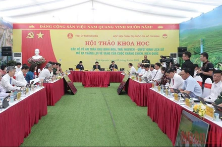 Toàn cảnh hội thảo khoa học “Bác Hồ về An toàn khu Định Hóa, Thái Nguyên - Quyết định lịch sử mở ra thắng lợi vẻ vang của cuộc kháng chiến kiến quốc”.