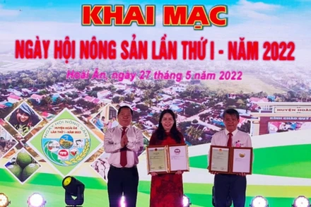 Dừa xiêm, bưởi da xanh, trà Gò Loi, heo và gà ta thả vườn của huyện Hoài Ân được công nhận nhãn hiệu tập thể.