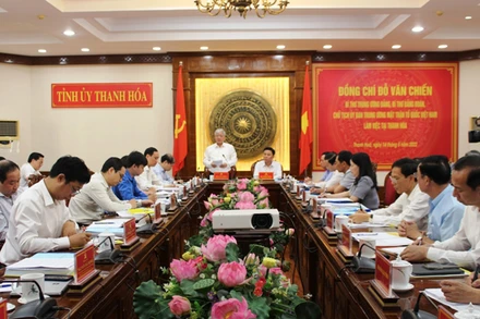 Toàn cảnh buổi làm việc giữa Đoàn công tác của Ủy ban Trung ương Mặt trận Tổ quốc Việt Nam với Ban Thường vụ Tỉnh ủy Thanh Hóa.