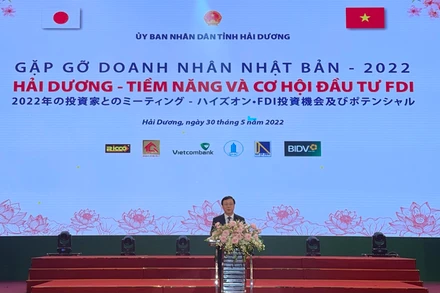 Đồng chí Phạm Xuân Thăng, Ủy viên Trung ương Đảng, Bí thư Tỉnh ủy Hải Dương chào mừng các tổ chức, các nhà đầu tư Nhật Bản.