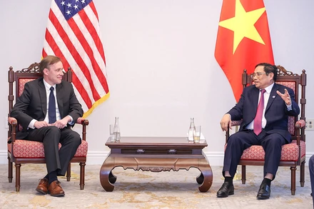 Thủ tướng Phạm Minh Chính tiếp Cố vấn An ninh Quốc gia Hoa Kỳ Jake Sullivan. (Ảnh: NHẬT BẮC)