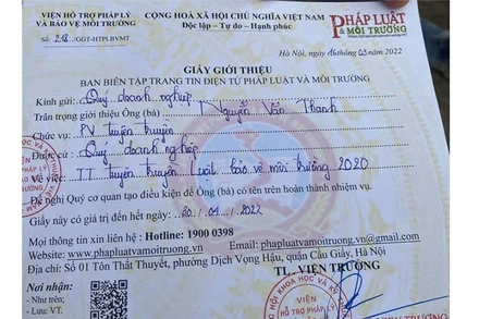 Sở Thông tin và Truyền thông tỉnh Thái Bình đang phối hợp Thanh tra Bộ Thông tin và Truyền thông làm rõ dấu hiệu vi phạm của Viện Hỗ trợ pháp lý và bảo vệ môi trường khi cấp giấy giới thiệu cho phóng viên.