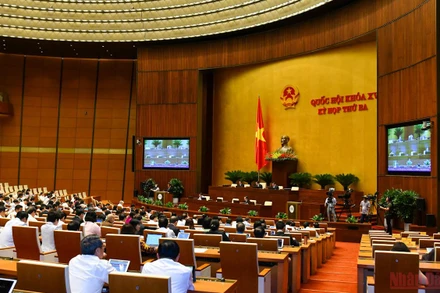 Phiên họp tại hội trường của Quốc hội sáng 31/5. (Ảnh: LINH KHOA)