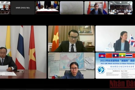 Đại diện các nước tham dự “Tuần lễ Mê Công-Lan Thương” lĩnh vực nguồn nước năm 2022 theo hình thức trực tuyến.