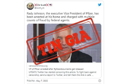 Một bài đăng trên Twitter đưa tin sai lệch về Phó Chủ tịch Pfizer. (Ảnh chụp màn hình)