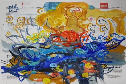 Tác phẩm thể hiện trên báo cũ Nhân Dân hằng tháng của họa sĩ Bình Nhi.