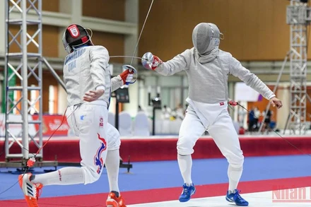 Những pha đánh nhanh như "điện xẹt" của kiếm thủ Vũ Thành An. (Ảnh: THÀNH ĐẠT)