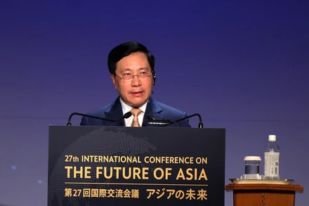 Phó Thủ tướng Thường trực Chính phủ Phạm Bình Minh phát biểu tại Hội nghị quốc tế về tương lai châu Á lần thứ 27. (Ảnh: VGP)