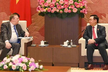 Chủ tịch Quốc hội Vương Đình Huệ phát biểu tại buổi tiếp Đại sứ Hungary Ory Csaba. (Ảnh: Duy Linh)