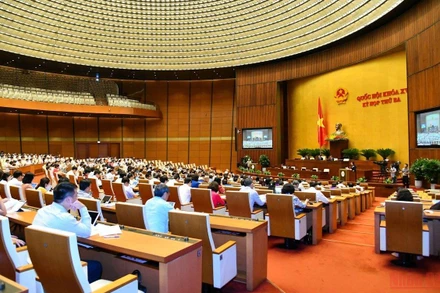 Phiên thảo luận tại hội trường của Quốc hội, sáng 27/5. (Ảnh: THỦY NGUYÊN)