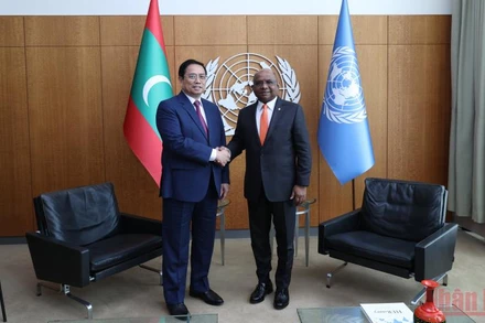 Thủ tướng Phạm Minh Chính gặp Chủ tịch Đại hội đồng Liên hợp quốc Abdulla Shahid.