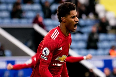 Marcus Rashford ăn mừng bàn thắng thứ 50 tại Premier League, và 80 trên mọi đấu trường cho MU. (Nguồn: Getty Images)