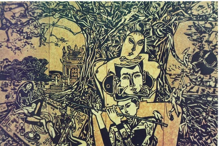 Tác phẩm "Quê hương" - 1990, Huy chương Bạc Triển lãm Mỹ thuật toàn quốc.