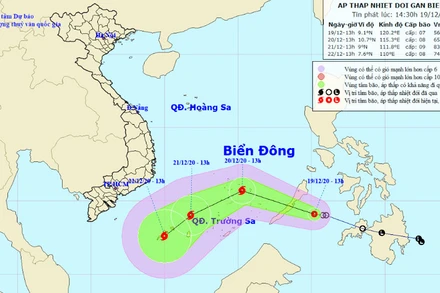 Vị trí và hướng di chuyển của áp thấp nhiệt đới. (Nguồn: nchmf.gov.vn)