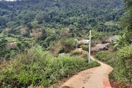 Cột điện đã chôn ở bản Huổi Lướng nhưng mấy tháng nay không có người thi công.