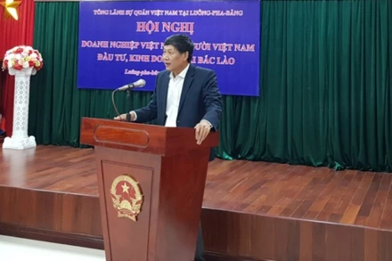 Tổng Lãnh sự Nguyễn Đăng Hùng nhấn mạnh những thế mạnh của một số tỉnh Bắc Lào tại hội nghị.