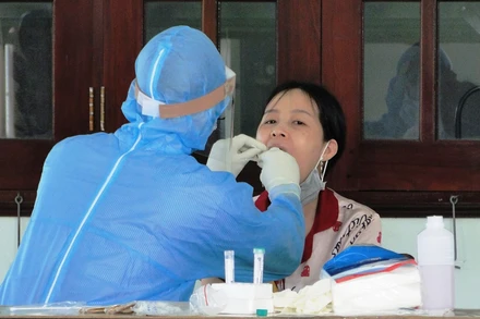 Cán bộ y tế mấy mẫu xét nghiệm Covid-19.