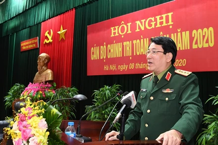Đại tướng Lương Cường phát biểu ý kiến tại hội nghị.