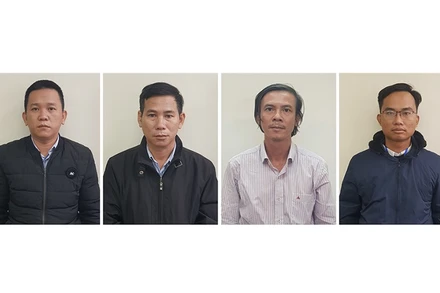 Các bị can (từ trái qua phải): Hoàng Trung Hậu; Nguyễn Tấn Chánh; Lê Công Bằng; Quách Văn Phúc.