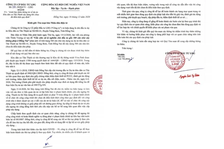 Văn bản Công ty LDG gửi Cơ quan thường trú Báo Nhân Dân tại Đồng Nai.