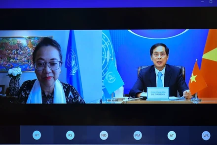 Cuộc hội đàm diễn ra theo hình thức trực tuyến. (Ảnh: Báo Thế giới và Việt Nam)