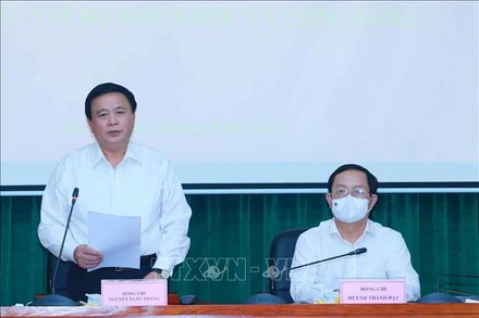 Đồng chí Nguyễn Xuân Thắng phát biểu tại buổi làm việc. Ảnh: TTXVN.