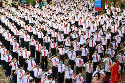 Học sinh trong Lễ khai giảng năm học mới 2020-2021. Ảnh: DUY LINH