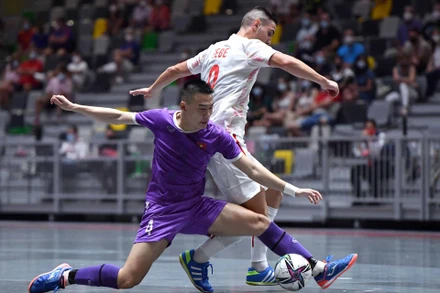 Đội tuyển futsal Việt Nam đã nỗ lực trước khác biệt đẳng cấp từ futsal Tây Ban Nha. (Ảnh: VFF)