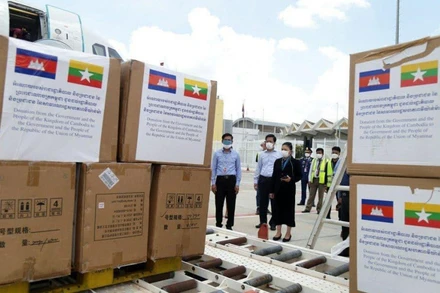 Vật tư y tế Campuchia gửi tặng Myanmar (Ảnh: Fresh News) 