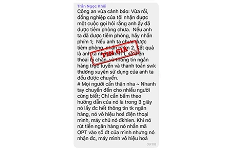 Tin nhắn “đã được tiêm phòng chưa, hãy nhấn phím 1" là thông tin giả