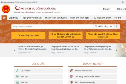 Giao diện Cổng Dịch vụ công quốc gia.