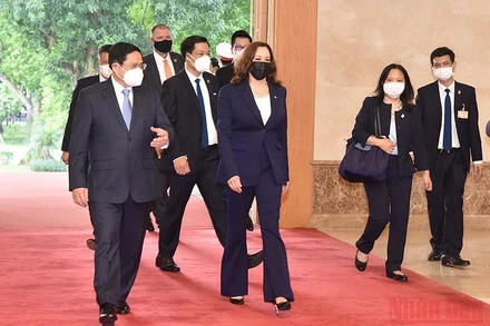 Thủ tướng Phạm Minh Chính và Phó Tổng thống Hoa Kỳ Kamala Harris. (Ảnh: Trần Hải)