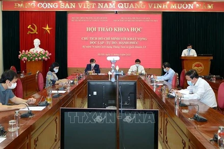 Quang cảnh Hội thảo “Chủ tịch Hồ Chí Minh với khát vọng độc lập - tự do - hạnh phúc”. (Ảnh: TTXVN)